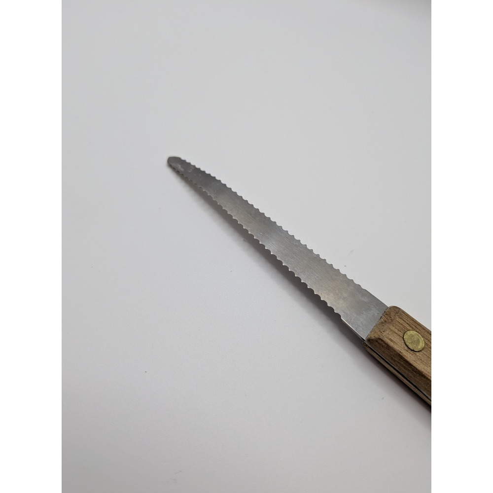 Vintage Ekco Stainless Grapefruit Knife Wood Handle USA Curved Serrated - 7 1/4" - Picture 6 of 7